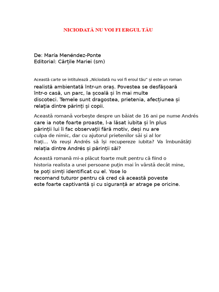 Niciodată Nu Voi Fi Eroul Tău | PDF