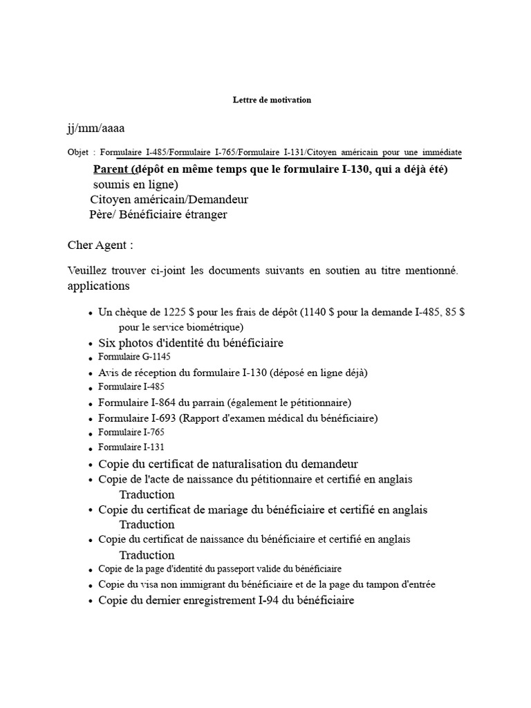 Demande I-485 : Documents requis et frais | PDF