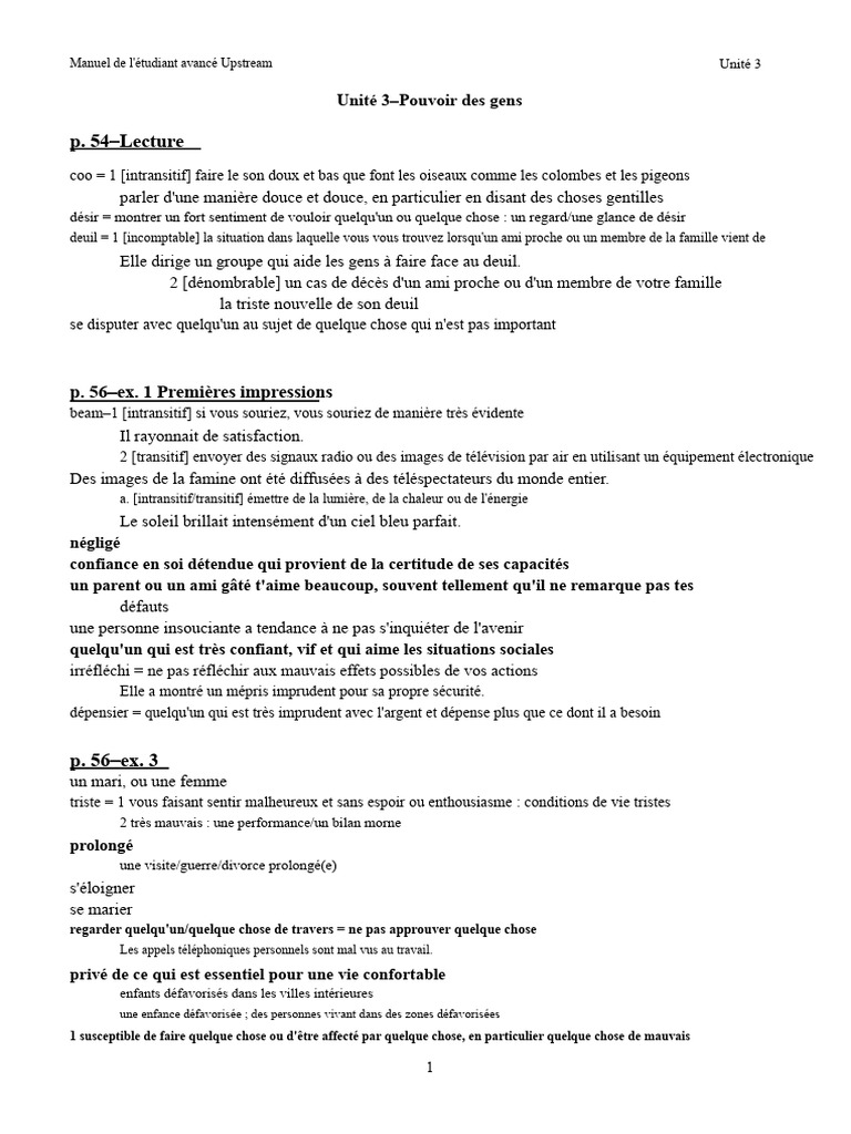 Unité 3 : Pouvoir des gens - Vocabulaire avancé | PDF