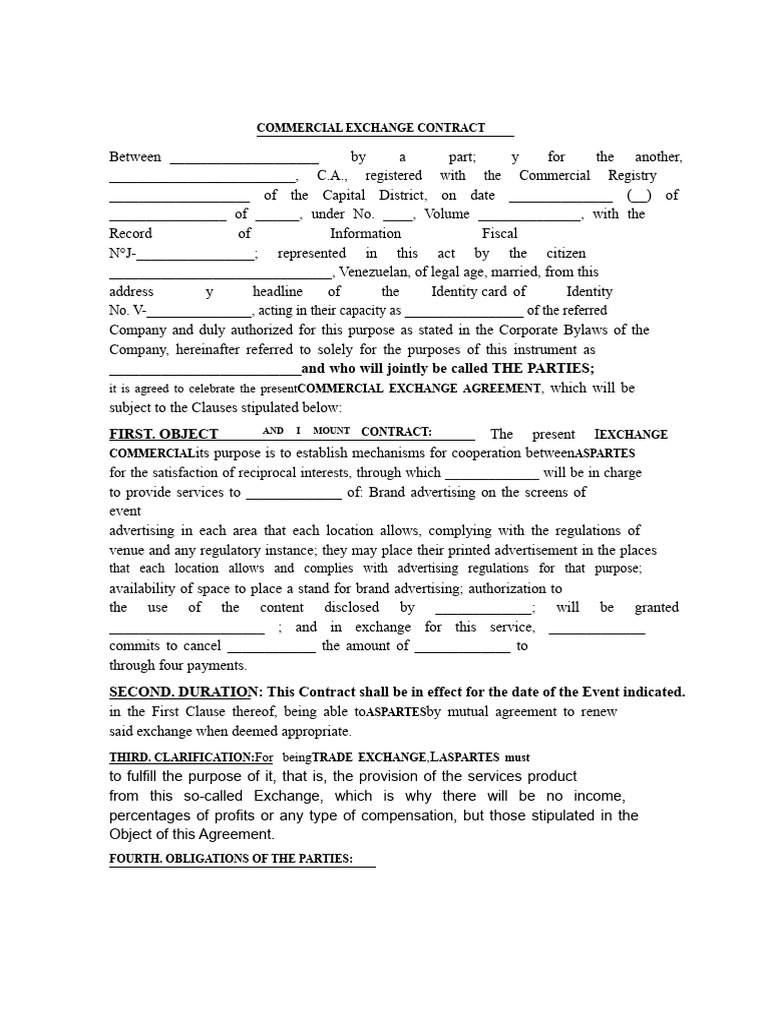 Commercial Exchange Contract Template | PDF | Damages | Civil Law ...