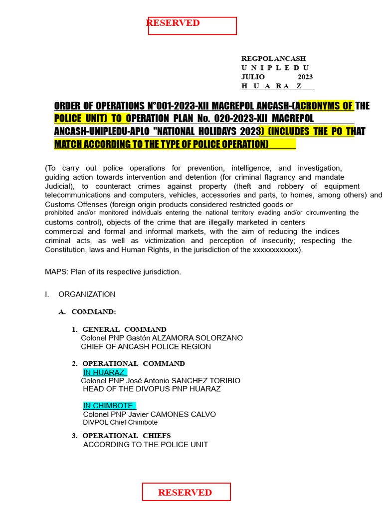 Police Operations Plan for Ancash 2023 | PDF | Police | Crimes