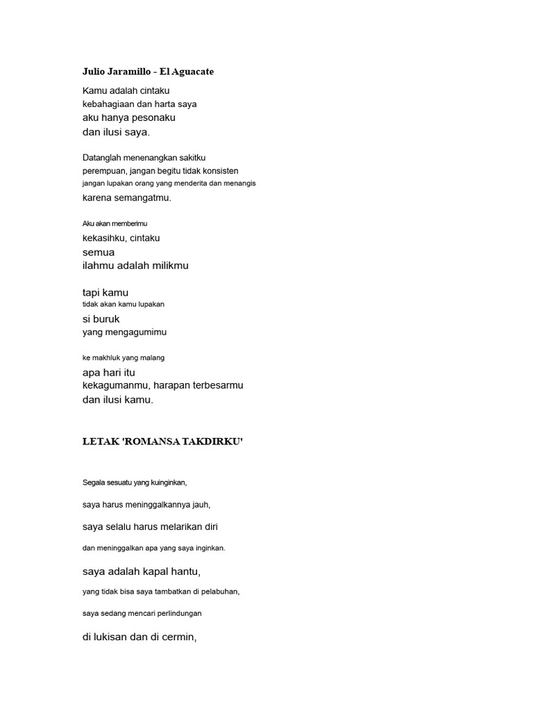 Lirik Lagu Cinta dan Kenangan Ekuador | PDF