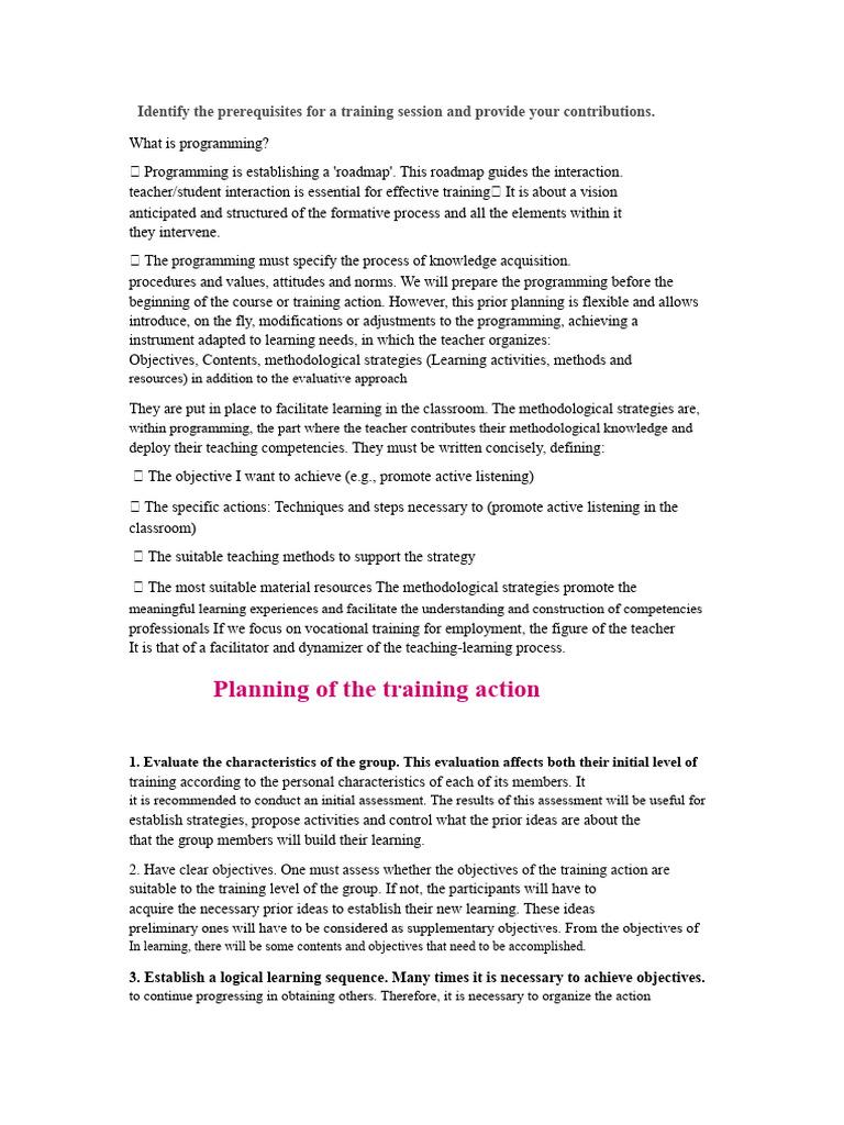 Identify The Prerequisites For A Training Session and Provide Your ...