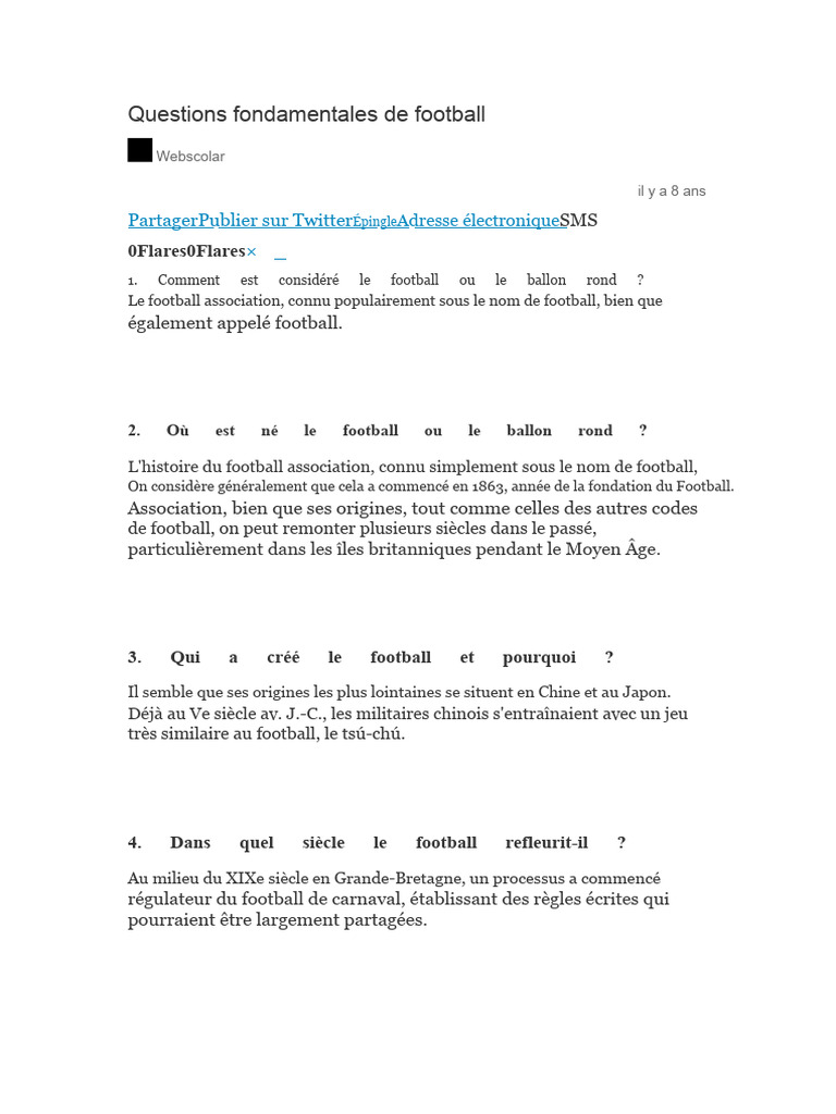 Questions essentielles sur le football | PDF | Football | Défenseur ...