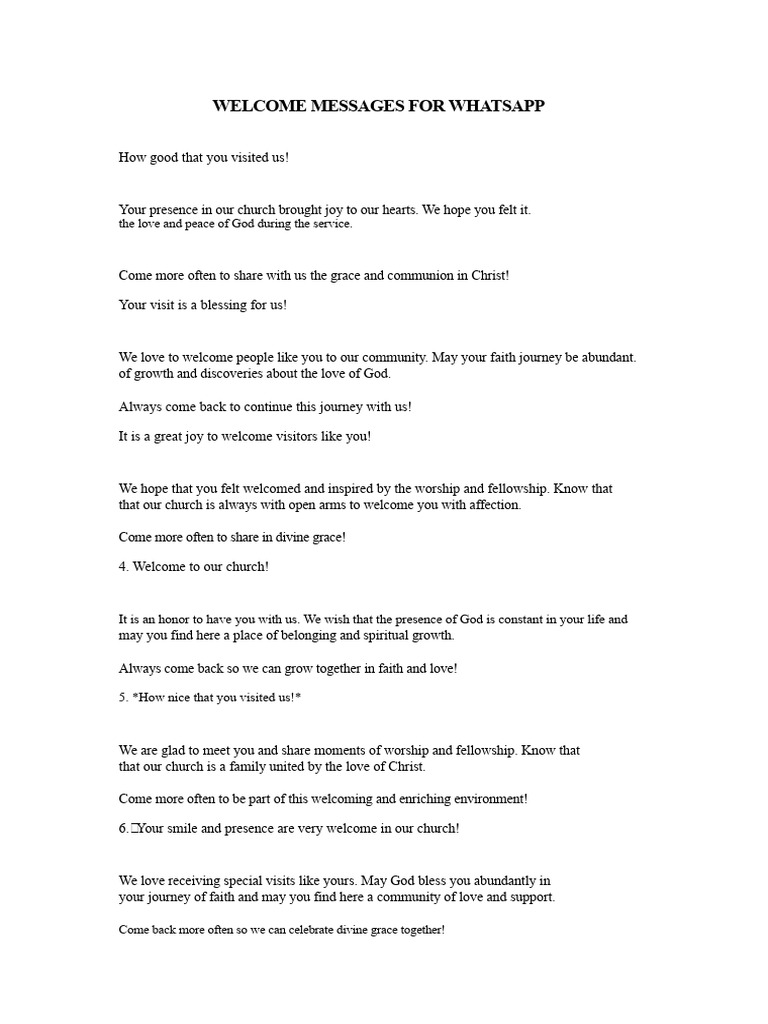 Welcome Messages for Church Visitors | PDF | Worship | Love