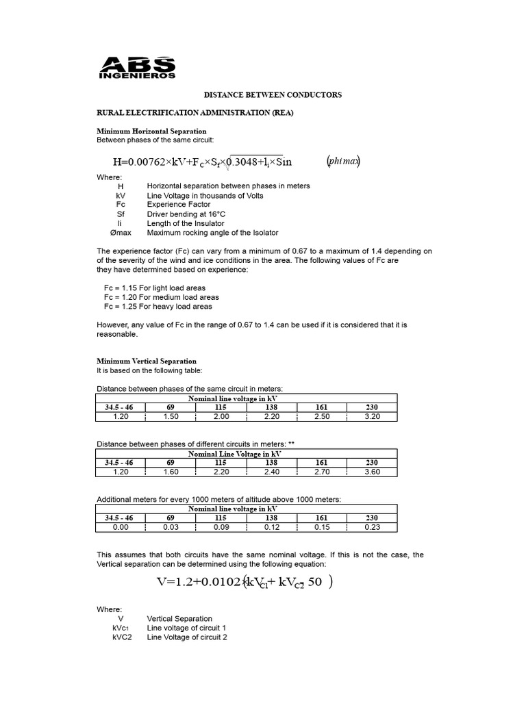 Minimum Distances Between Conductors | PDF | Voltage | Electric Power