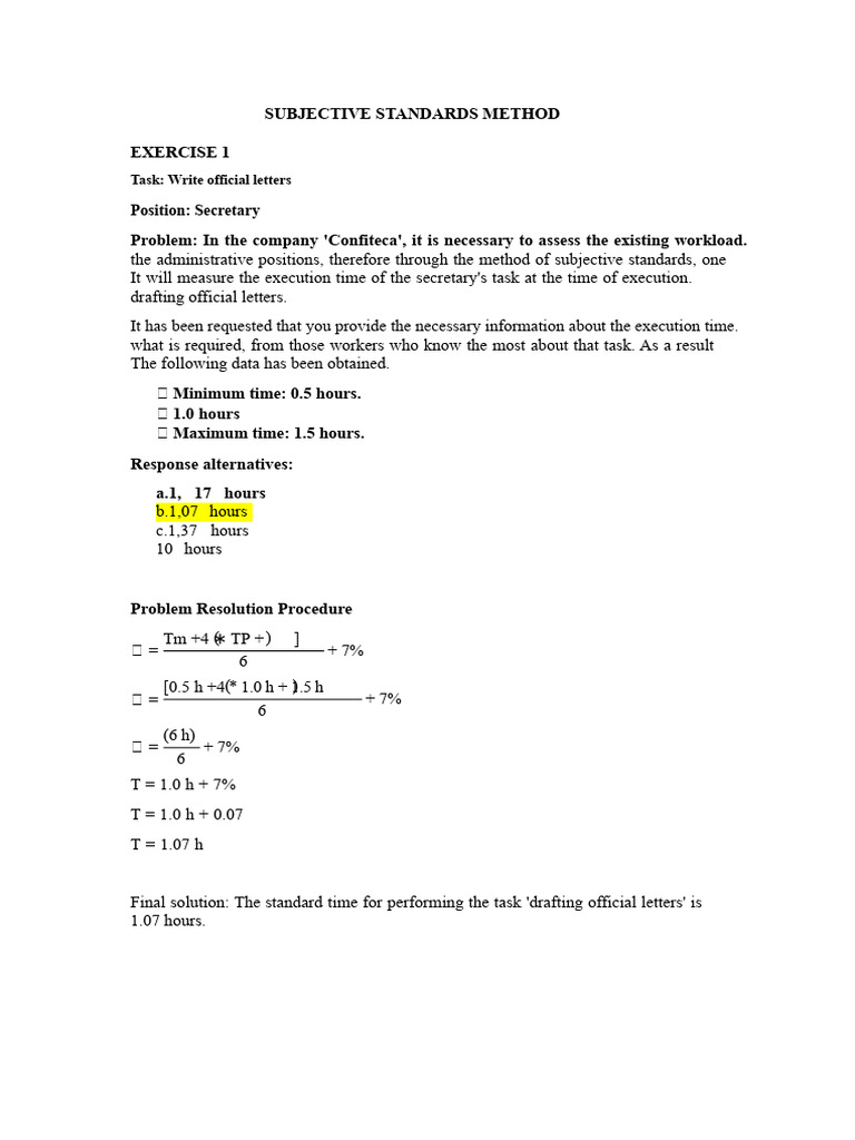 Subjective Standards for Task Time Assessment | PDF