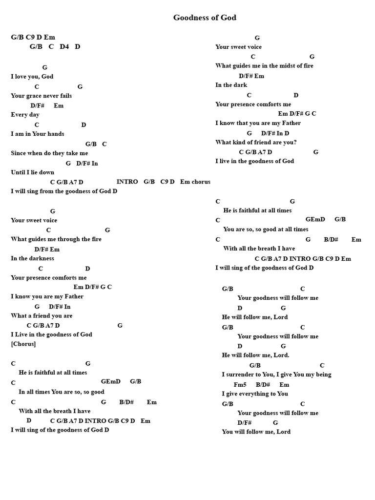 Goodness of God Lyrics and Chords | PDF