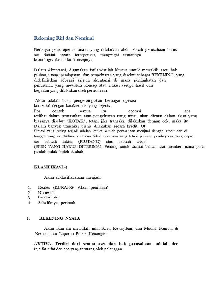 Klasifikasi Akun Riil dan Nominal dalam Akuntansi | PDF