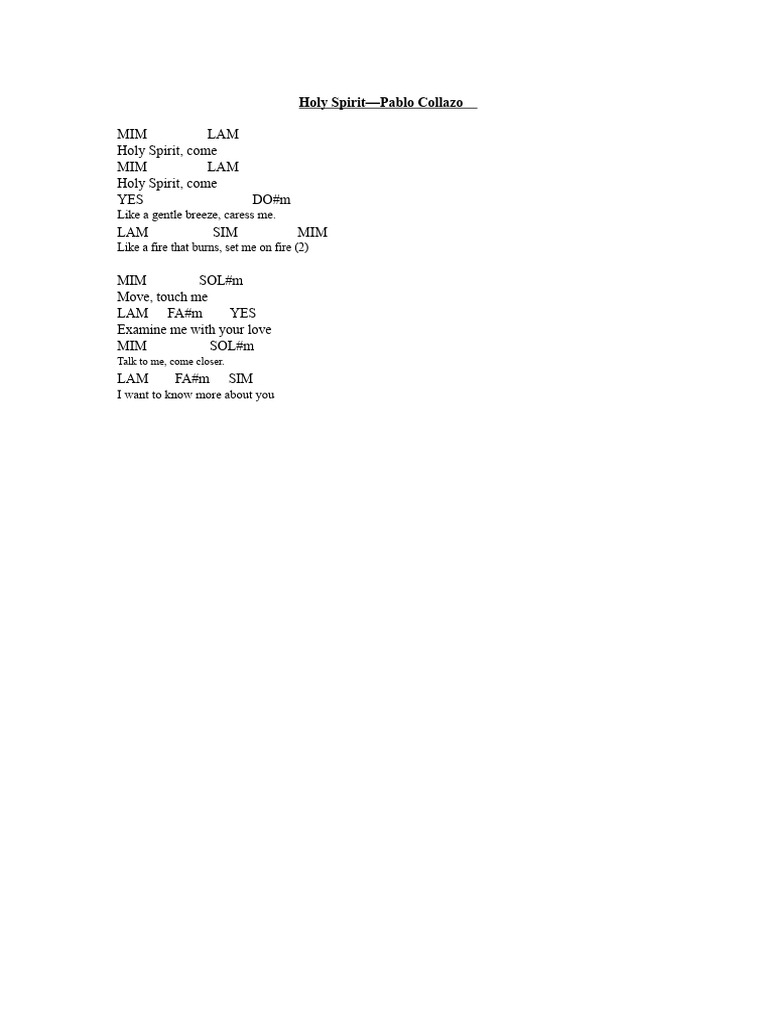 Holy Spirit Song Lyrics by Pablo Collazo | PDF