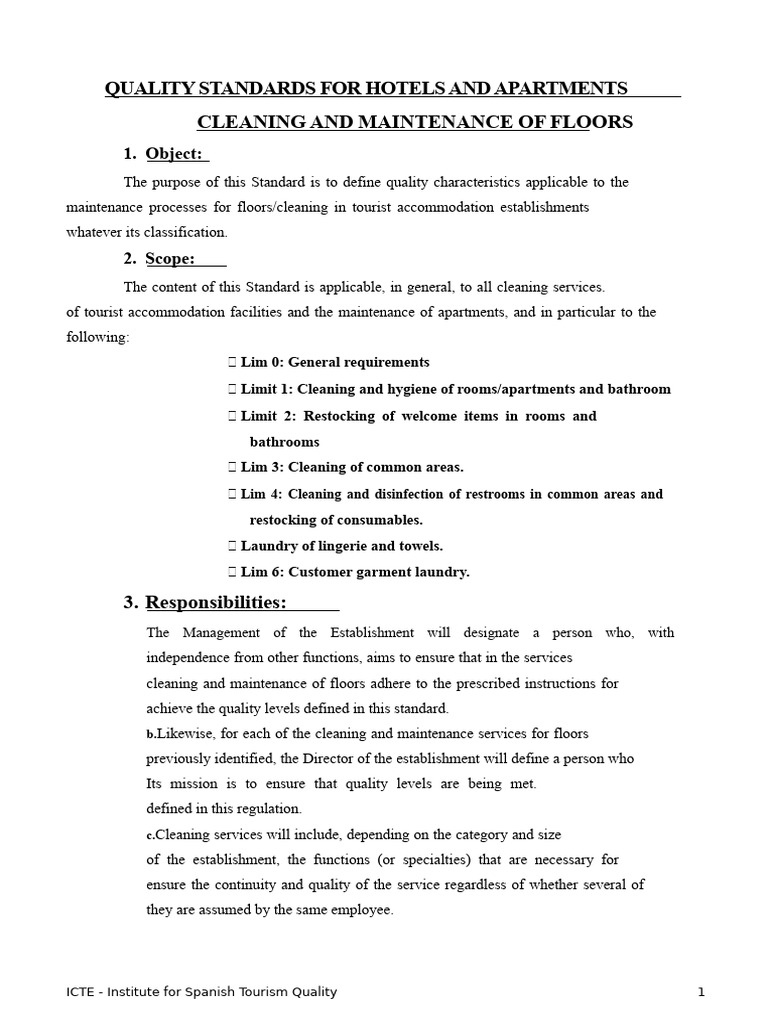 Hotel Floor Cleaning Quality Standards | PDF | Laundry | Hygiene
