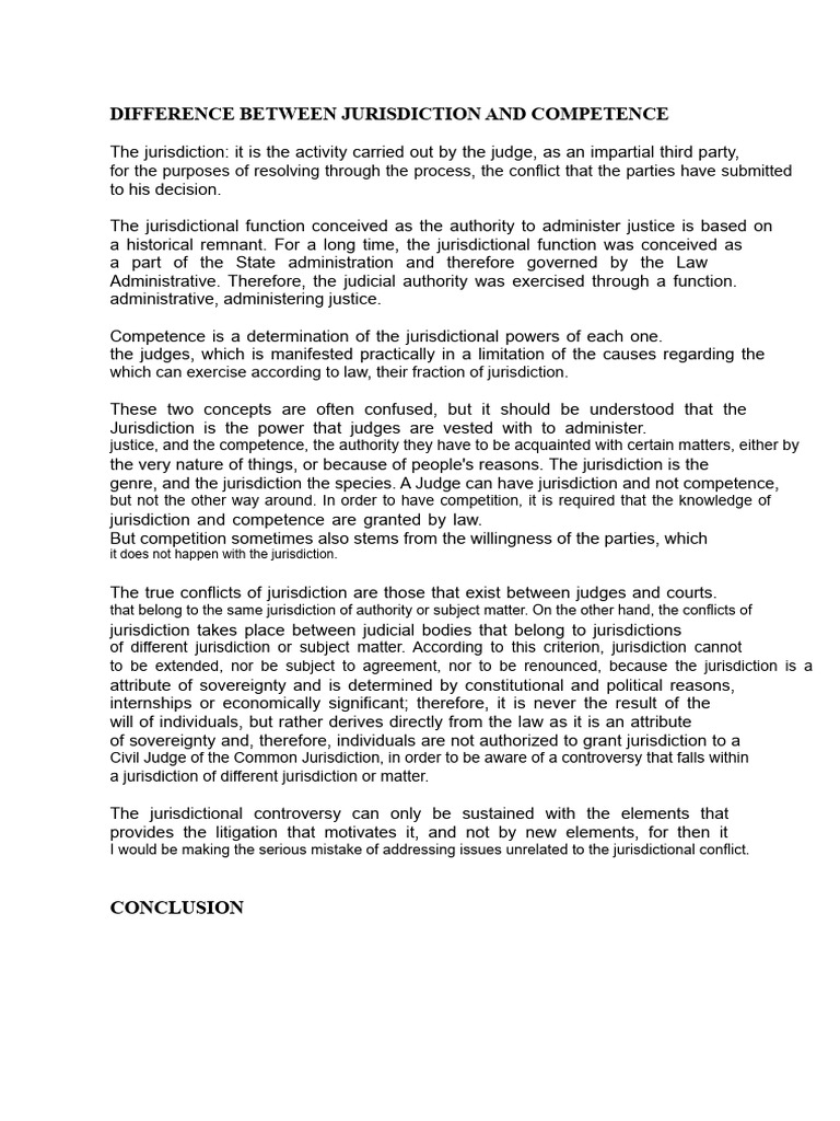 Difference Between Jurisdiction and Competence | PDF | Jurisdiction | Judge