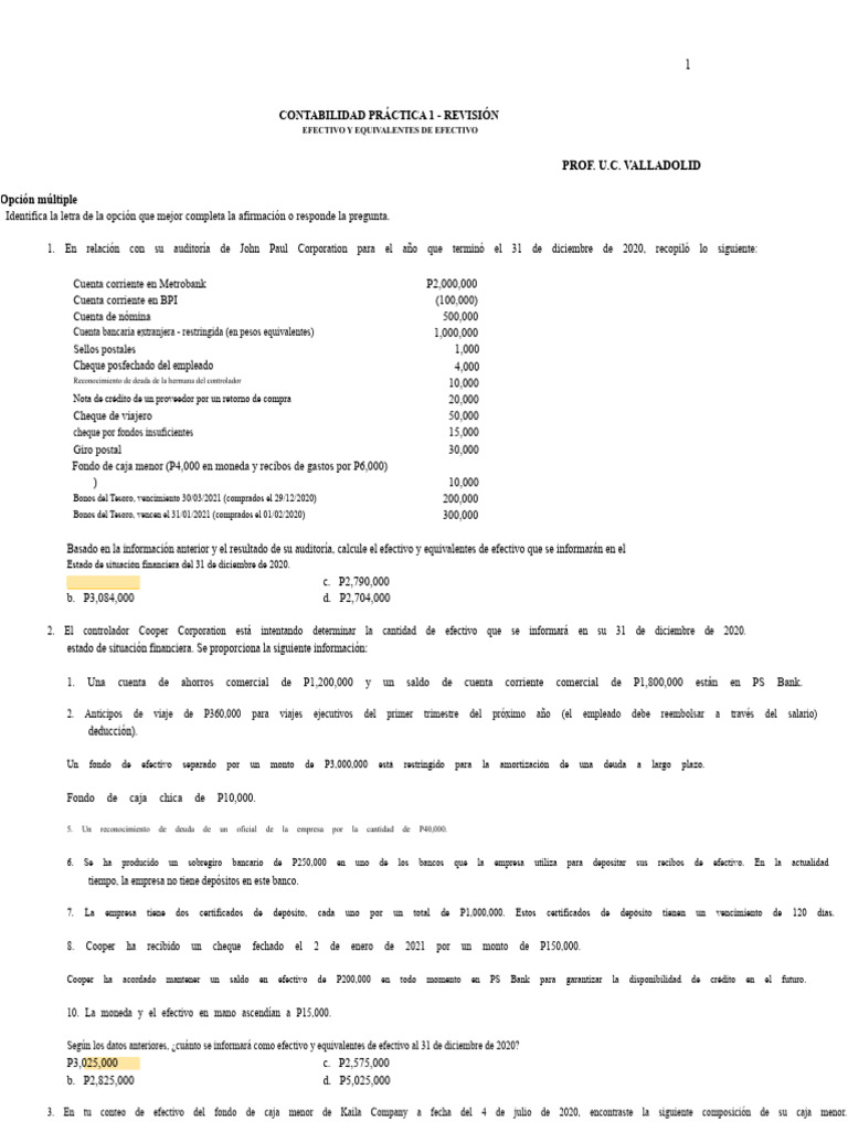 Efectivo y Equivalentes de Efectivo | PDF | Bancos | Cheque