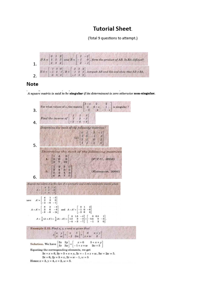Tutorial Sheet Unit 1 | PDF