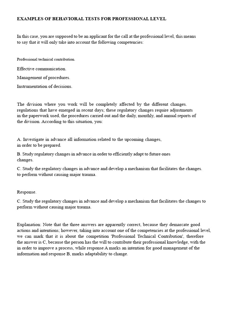 Behavioral Tests for Professional Roles | PDF | Communication | Knowledge