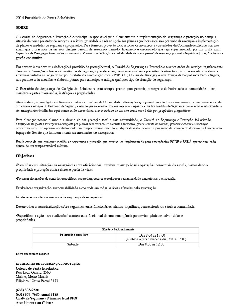 Segurança e Proteção no Colégio St. Scholastica | PDF | Carro | Dirigir