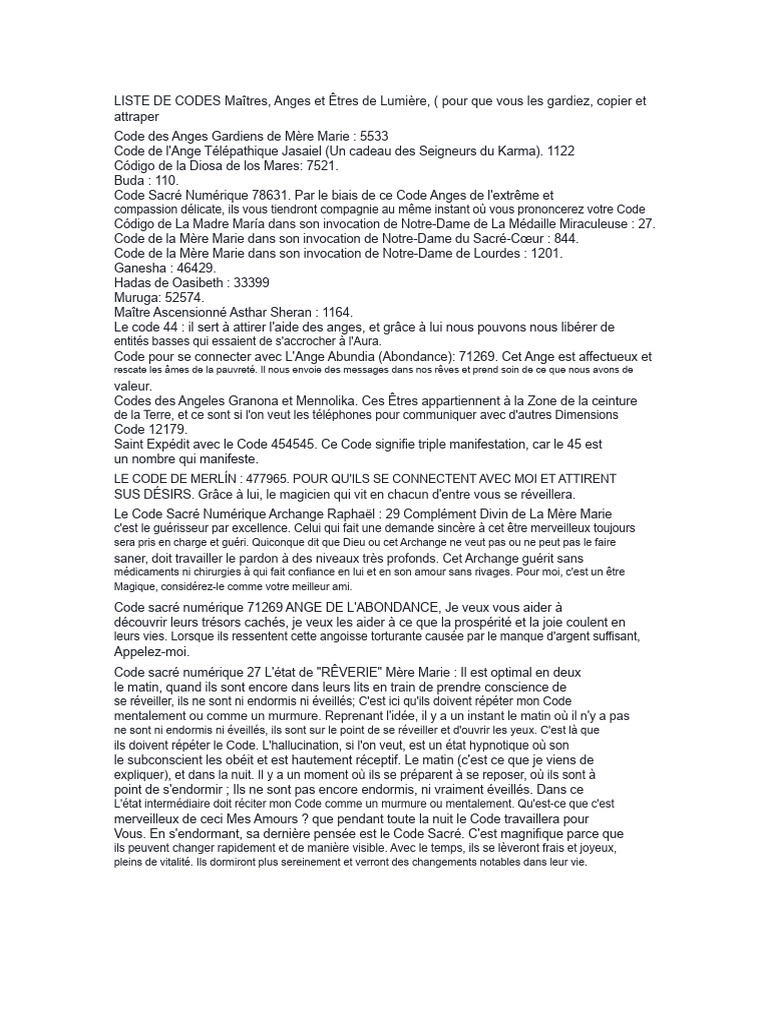 Codes des Anges et Maîtres Ascensionnés | PDF | Dieu | Ange