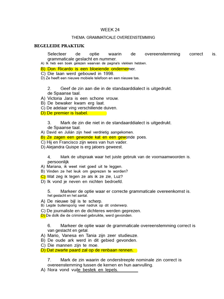 Week 24 - Grammaticale Overeenstemming | PDF