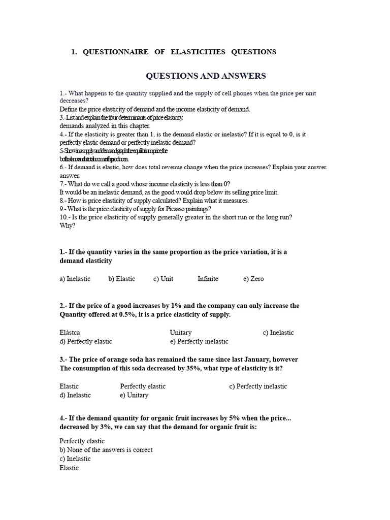 Elasticity Questionnaire and Analysis | PDF | Elasticity (Economics ...