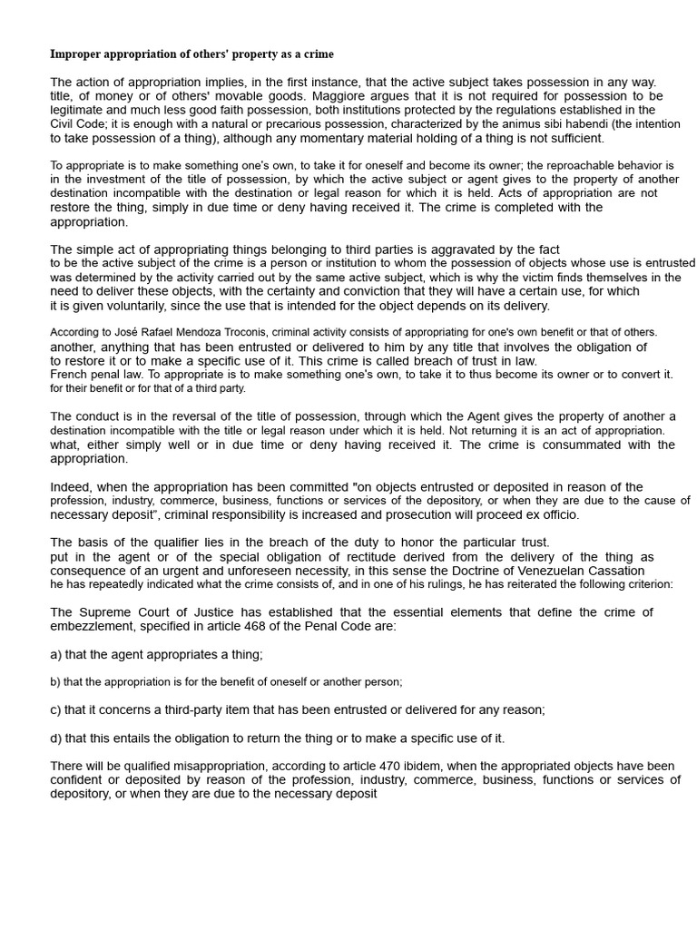Improper Appropriation of Property | PDF | Crimes | Crime & Violence