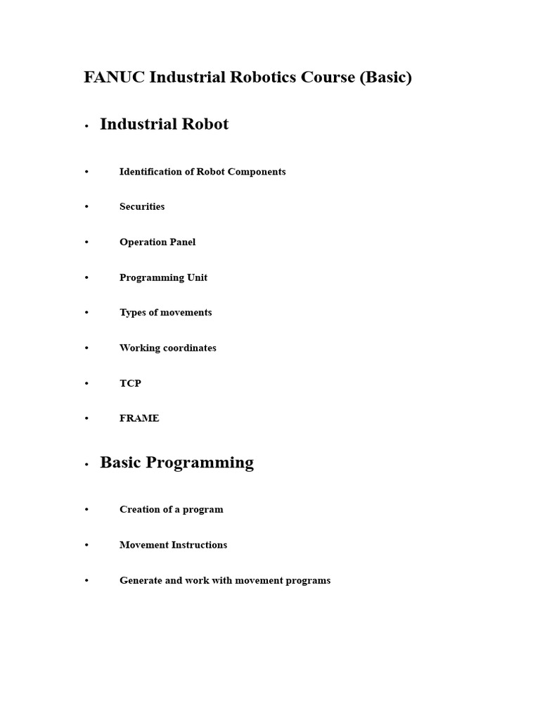 FANUC Robotics Basic Course Overview | PDF