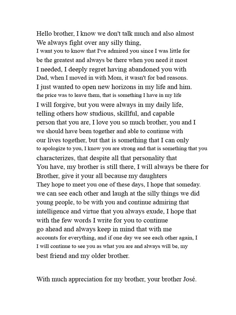 Letter To My Brother. | PDF