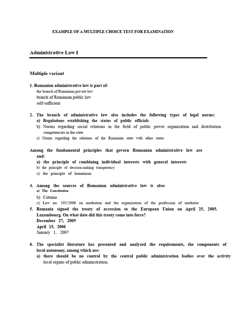 Sample Multiple Choice Tests for Exam | PDF | Governance | Government