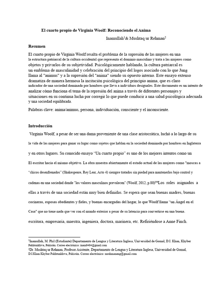 Análisis junguiano de Woolf y el anima | PDF | Una habitación propia ...