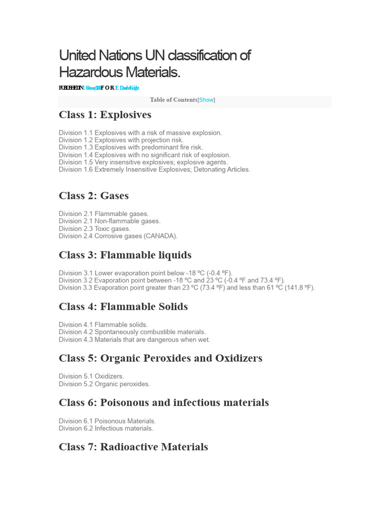 UN Hazardous Materials Classification Guide | PDF