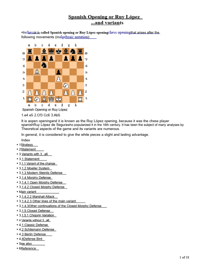 Ruy López Opening Strategies Explained | PDF | Chess Openings | Chess ...