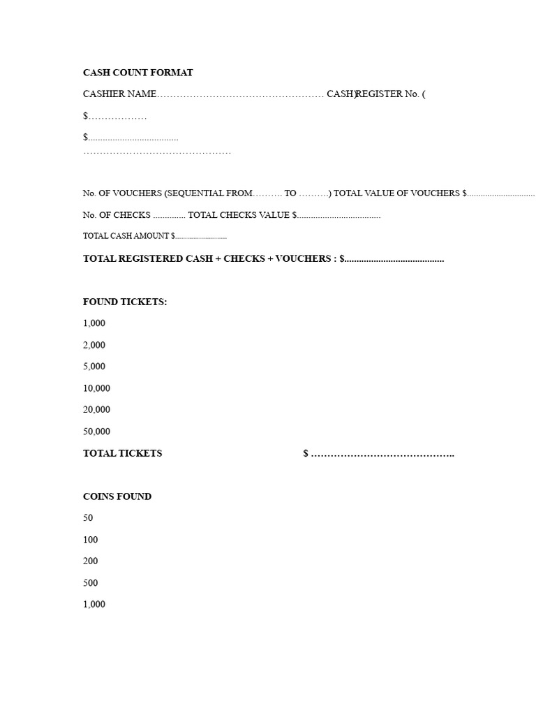 Cash Register Reconciliation Format | PDF