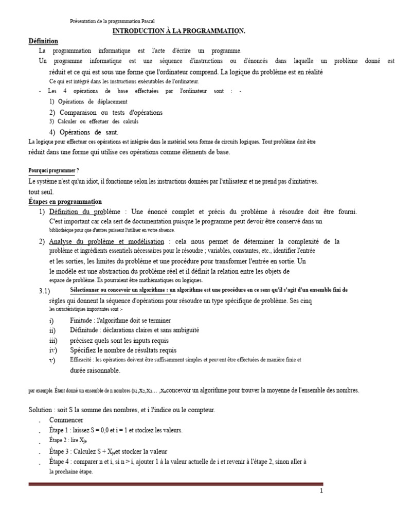 Introduction à la programmation Pascal | PDF | Programme informatique ...