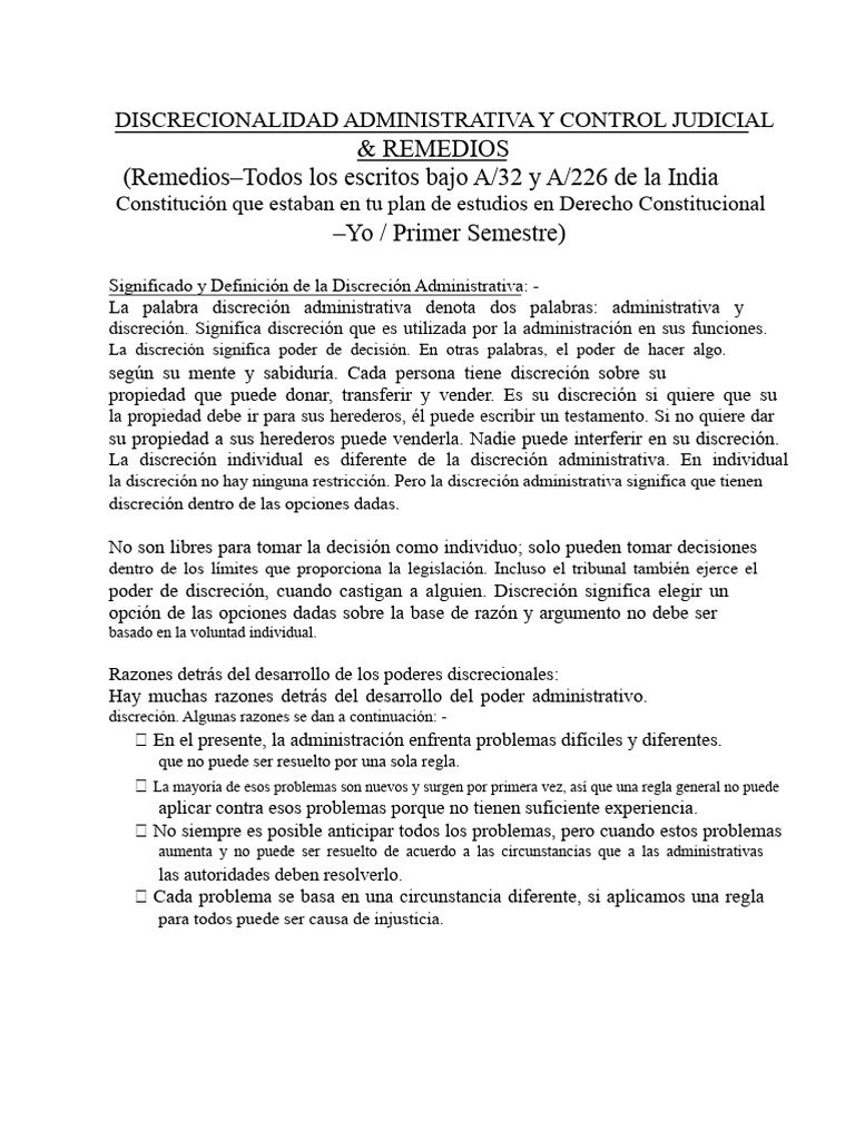 Discreción Administrativa | PDF | Derechos fundamentales | Constitución
