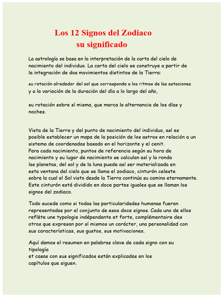 Signos del Zodiaco y su Significado | PDF | Zodíaco | Tierra