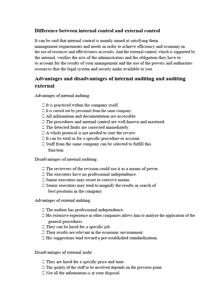 Internal vs External Control Analysis | PDF | Internal Control | Audit