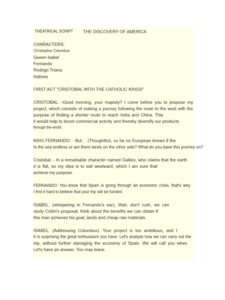 Columbus Discovers America Script | PDF | Christopher Columbus ...