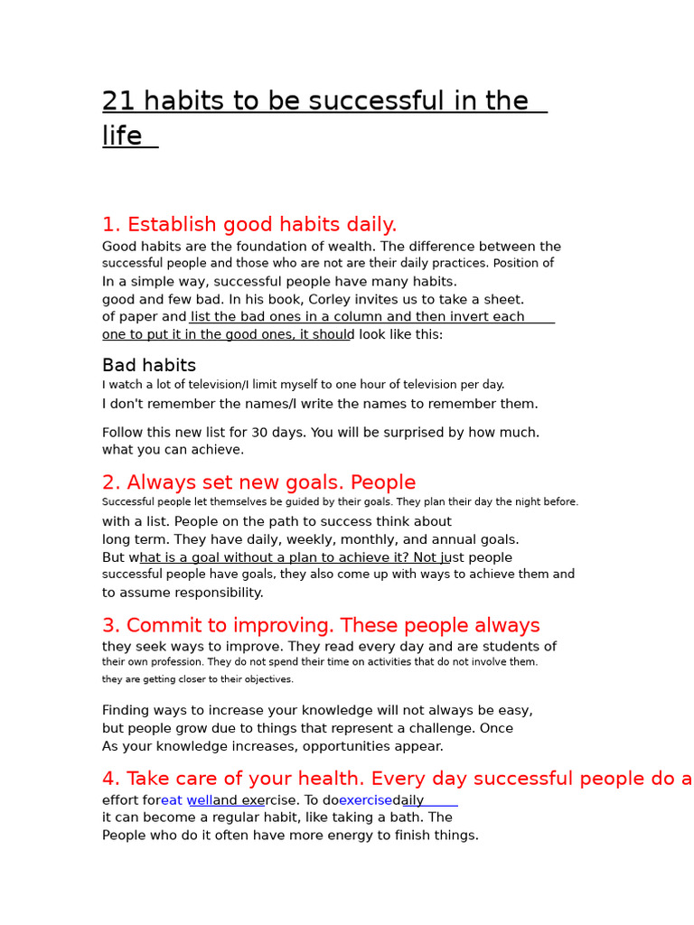 21 Daily Habits for Success | PDF | Thought | Behavioural Sciences