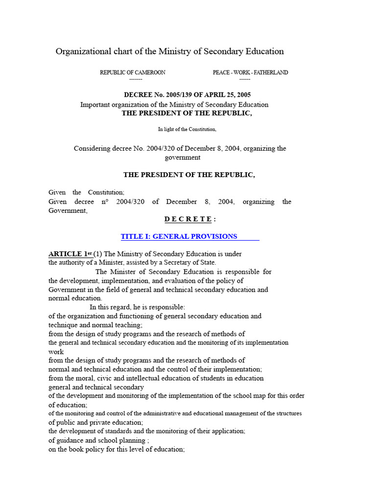 Minesec Organizational Chart Overview | PDF | Vocational Education ...