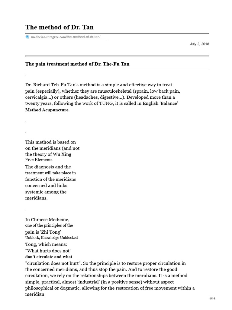 Dr. Tan's Pain Treatment Method | PDF | Meridian (Chinese Medicine) | Arm