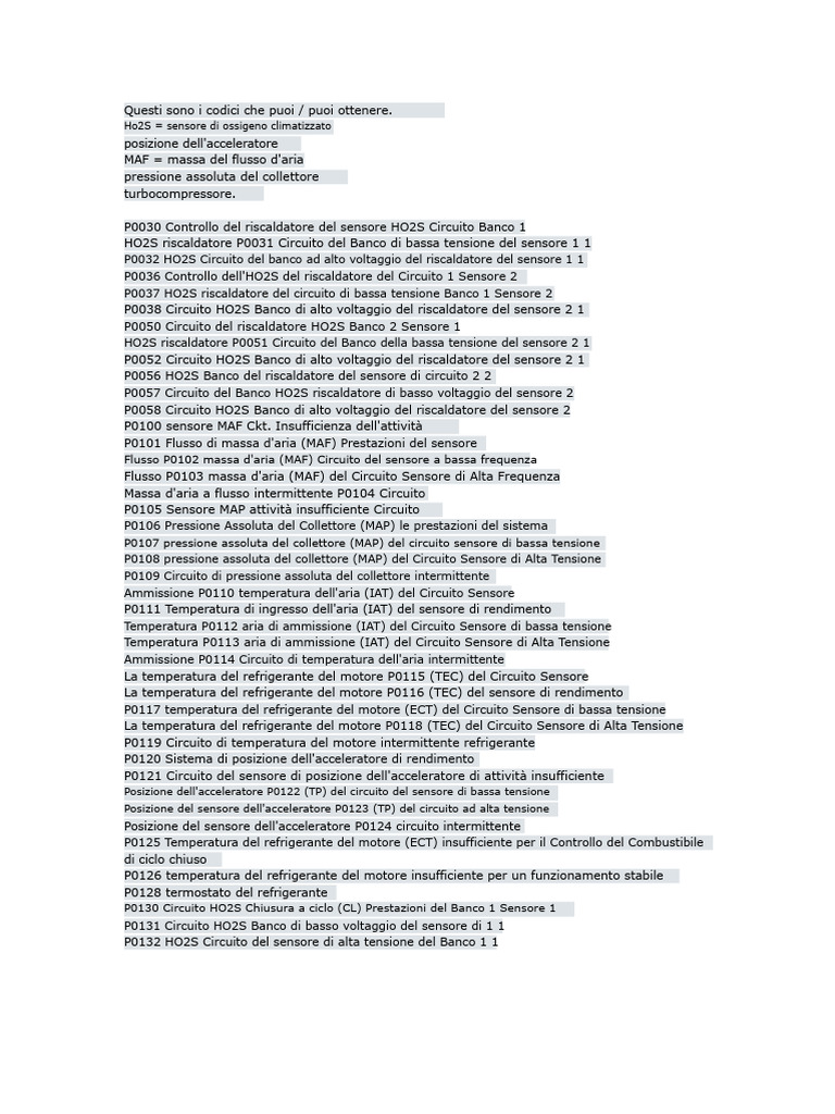 Codici Di Errore PT Cruiser Completi | PDF