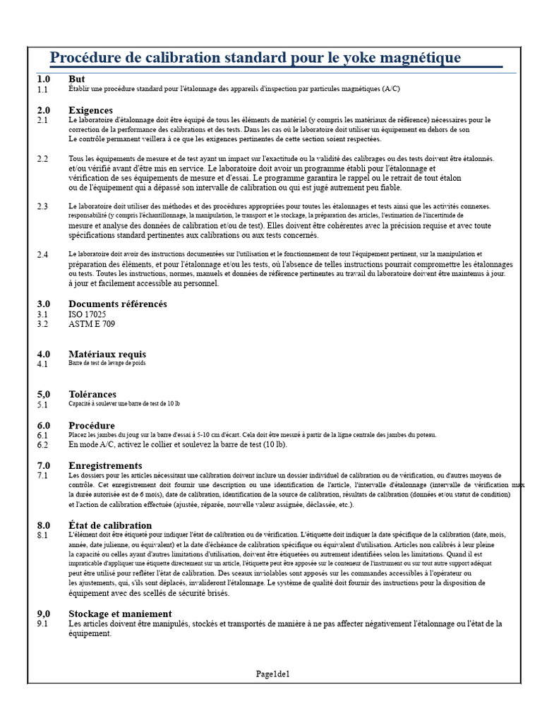 Calibration standard du yoke magnétique | PDF | Calibrage