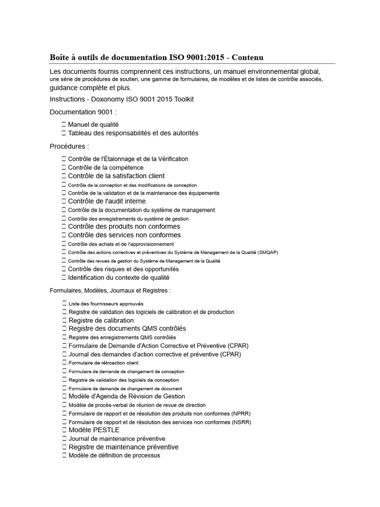 Outils de documentation ISO 9001:2015 | PDF | Management de la qualité ...
