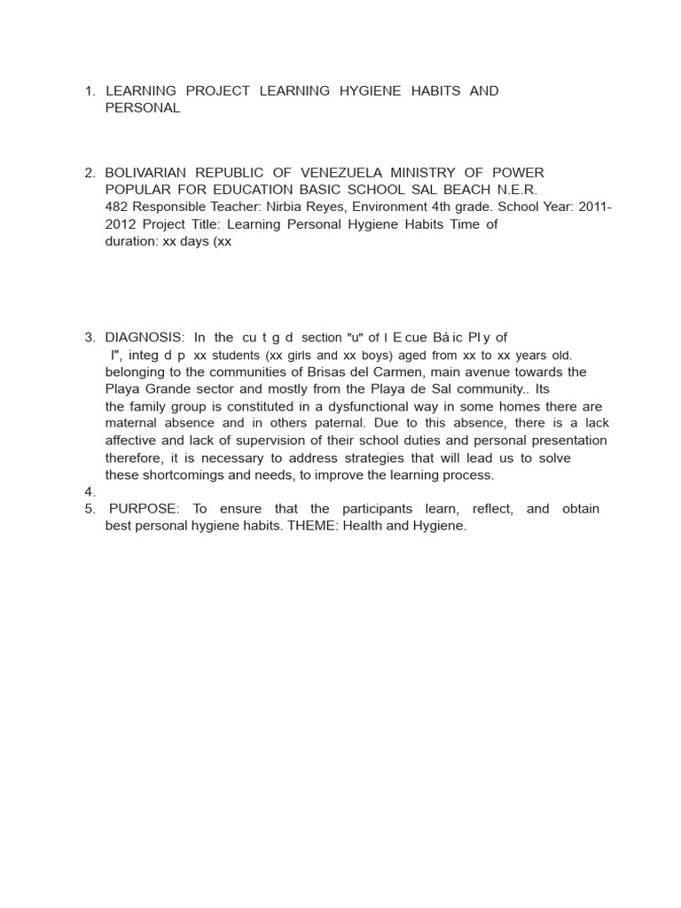 Personal Hygiene Education Project | PDF