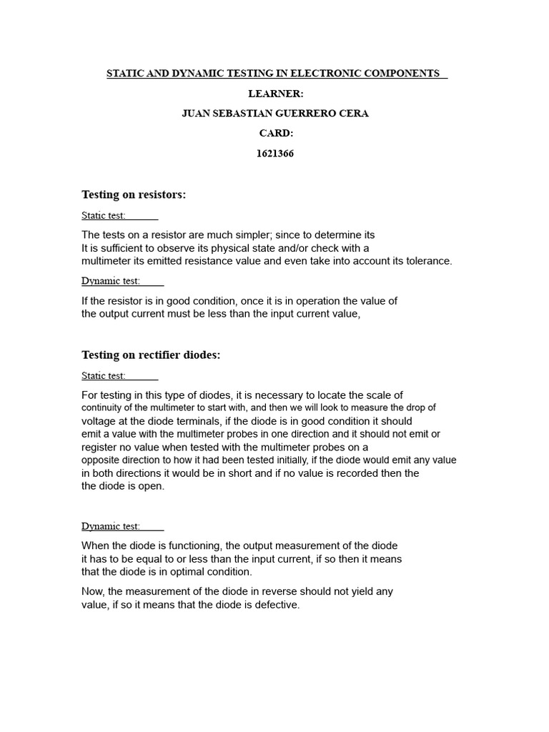 Static and Dynamic Testing in Electronic Devices | PDF | Field Effect ...