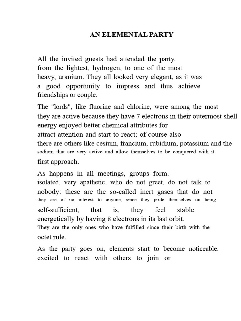 AN ELEMENTAL PARTY Thursday 08 | PDF | Chemical Bond | Ionic Bonding