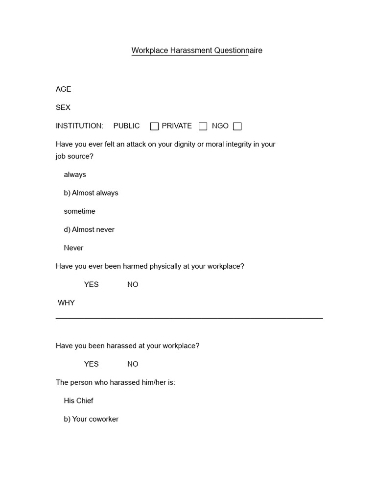 Workplace Harassment Questionnaire PDF | PDF