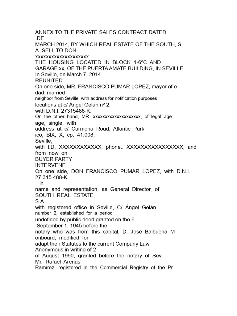 Annex to Seville Real Estate Sale Contract | PDF | Sales | Private Law