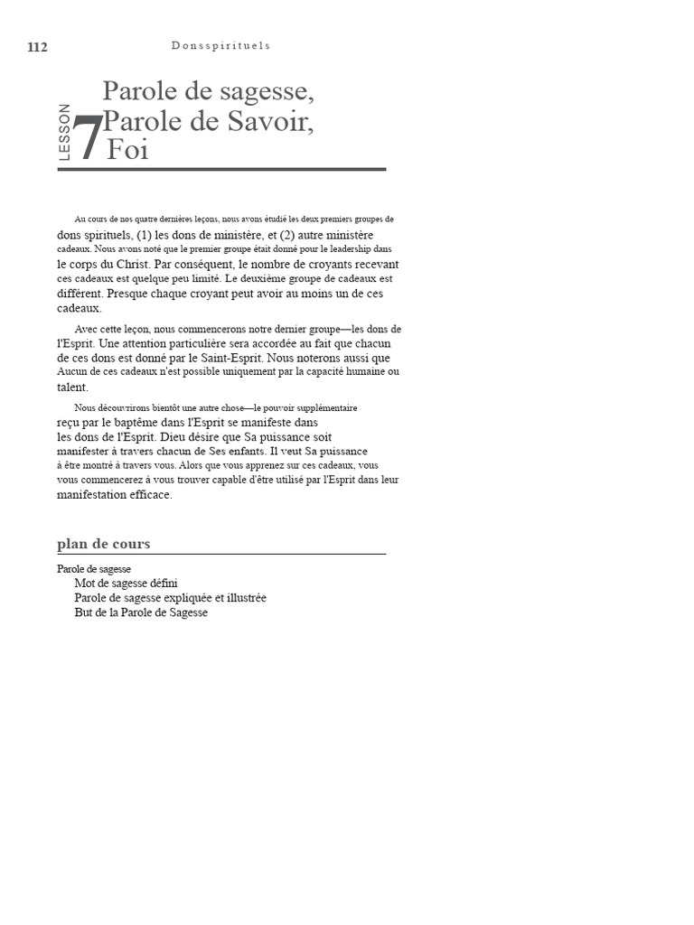 Dons de l'Esprit : Parole de Sagesse et Foi | PDF | Dieu | Saint-Esprit