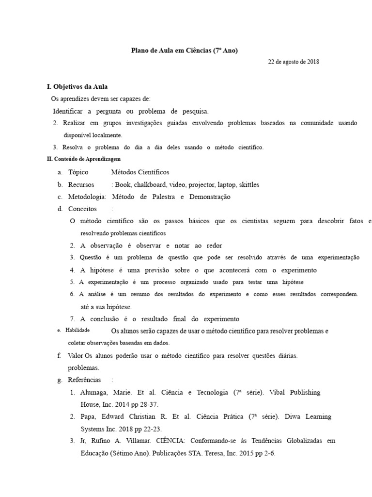 Plano de Aula em Ciências | PDF | Science | Método científico