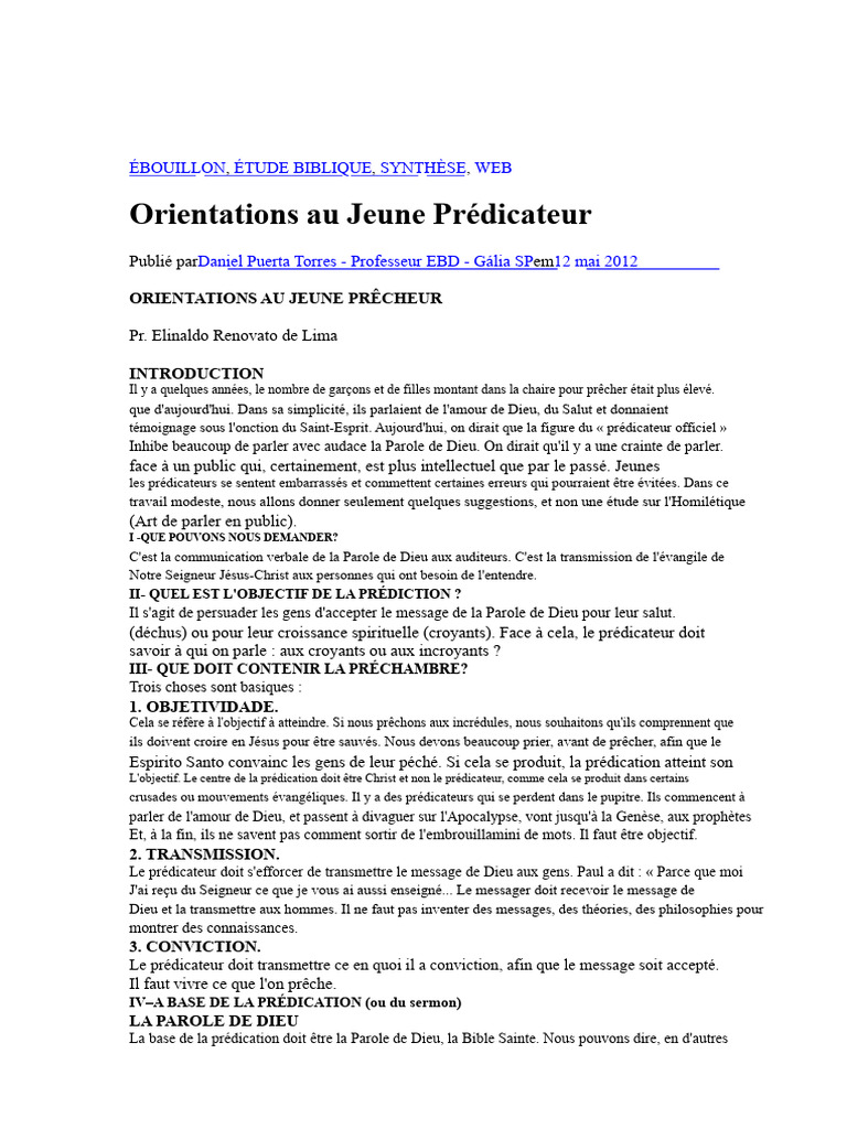 Orientations pour Jeunes Prédicateurs | PDF | Prière | Dieu